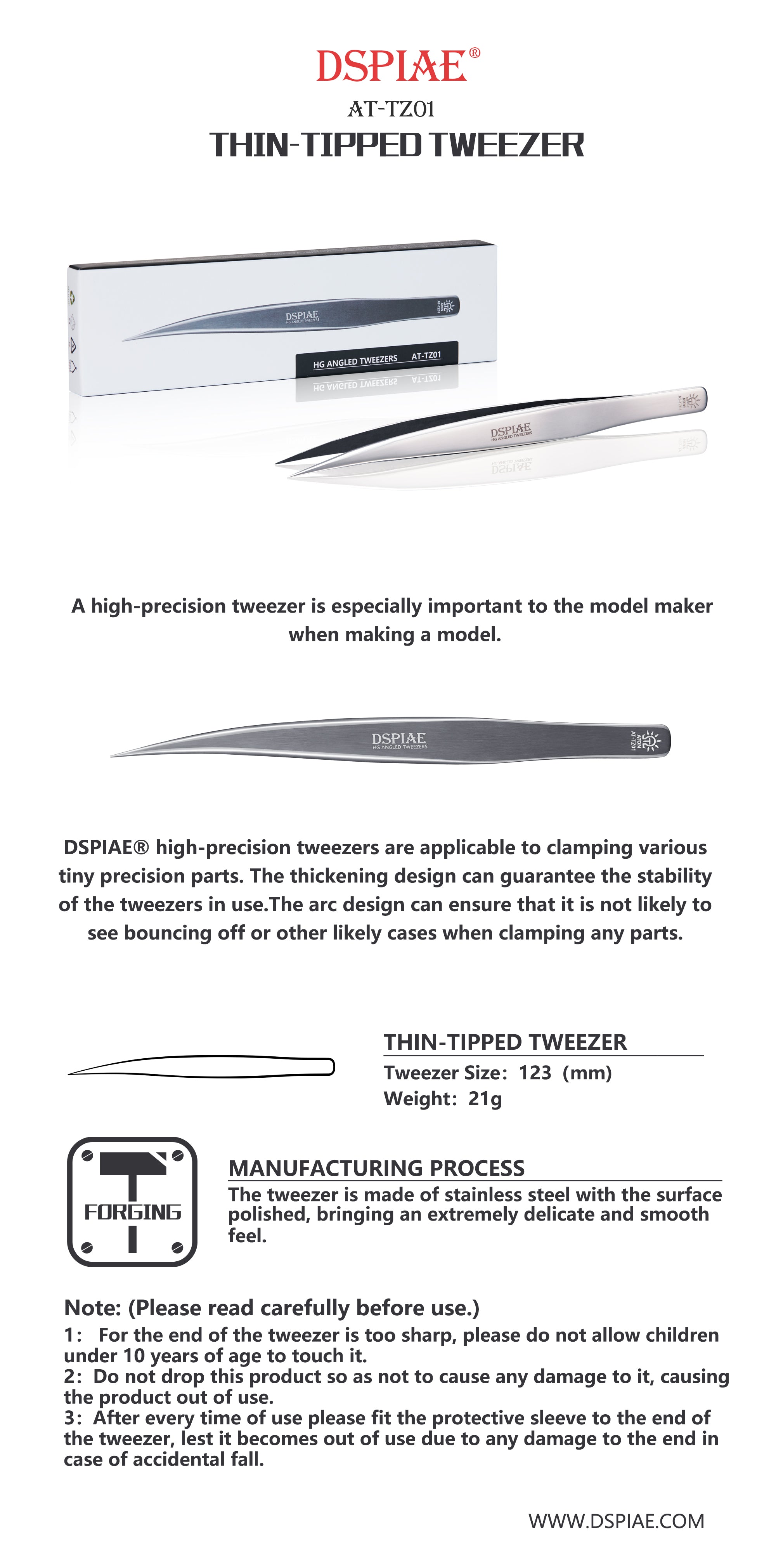DSPIAE AT-TZ01 Thin-Tipped Tweezers