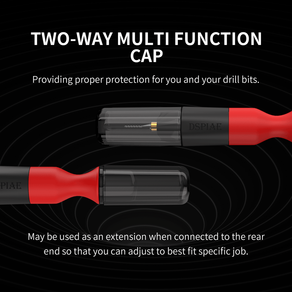 PT-HD two-way multifunction cap shown in front and rear positions on the drill