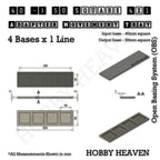 Technical drawing of the 40 to 50 mm square adapter, 4 × 1 formation: 204 × 54 mm overall, 5 mm tall.