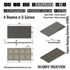 Technical drawing of the 40 to 50 mm square adapter, 4 × 2 formation: 204 × 104 mm overall, 5 mm tall.