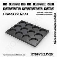 Round to Square Movement Trays Adapters for Tabletop Games
