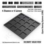 CGI render of the 30 to 40 mm square adapter, 4 × 4 formation, with 16 seats for 30 mm square bases.