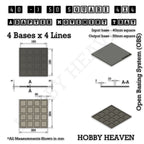 Technical drawing of the 40 to 50 mm square adapter, 4 × 4 formation: 204 × 204 mm overall, 5 mm tall.