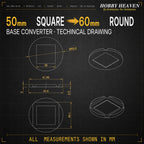 Square to Round Base Converters 3D Print Full Range