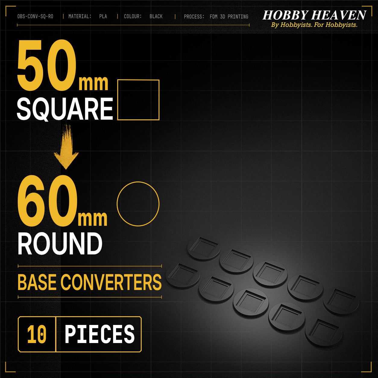 Square to Round Base Converters 3D Print Full Range