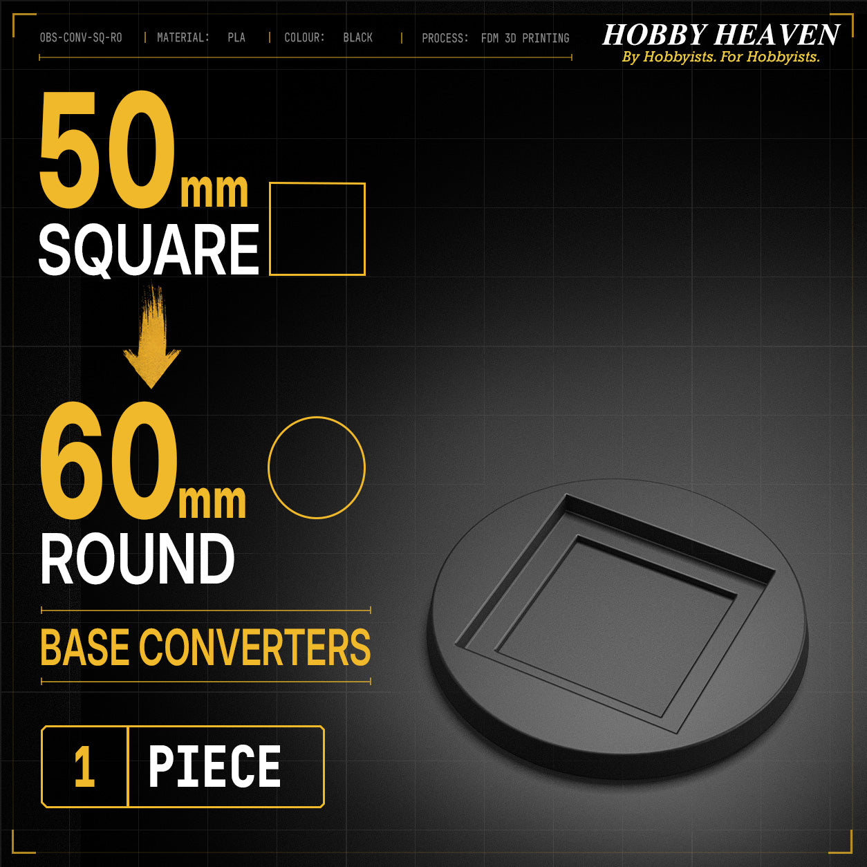 Square to Round Base Converters 3D Print Full Range