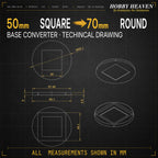 Square to Round Base Converters 3D Print Full Range
