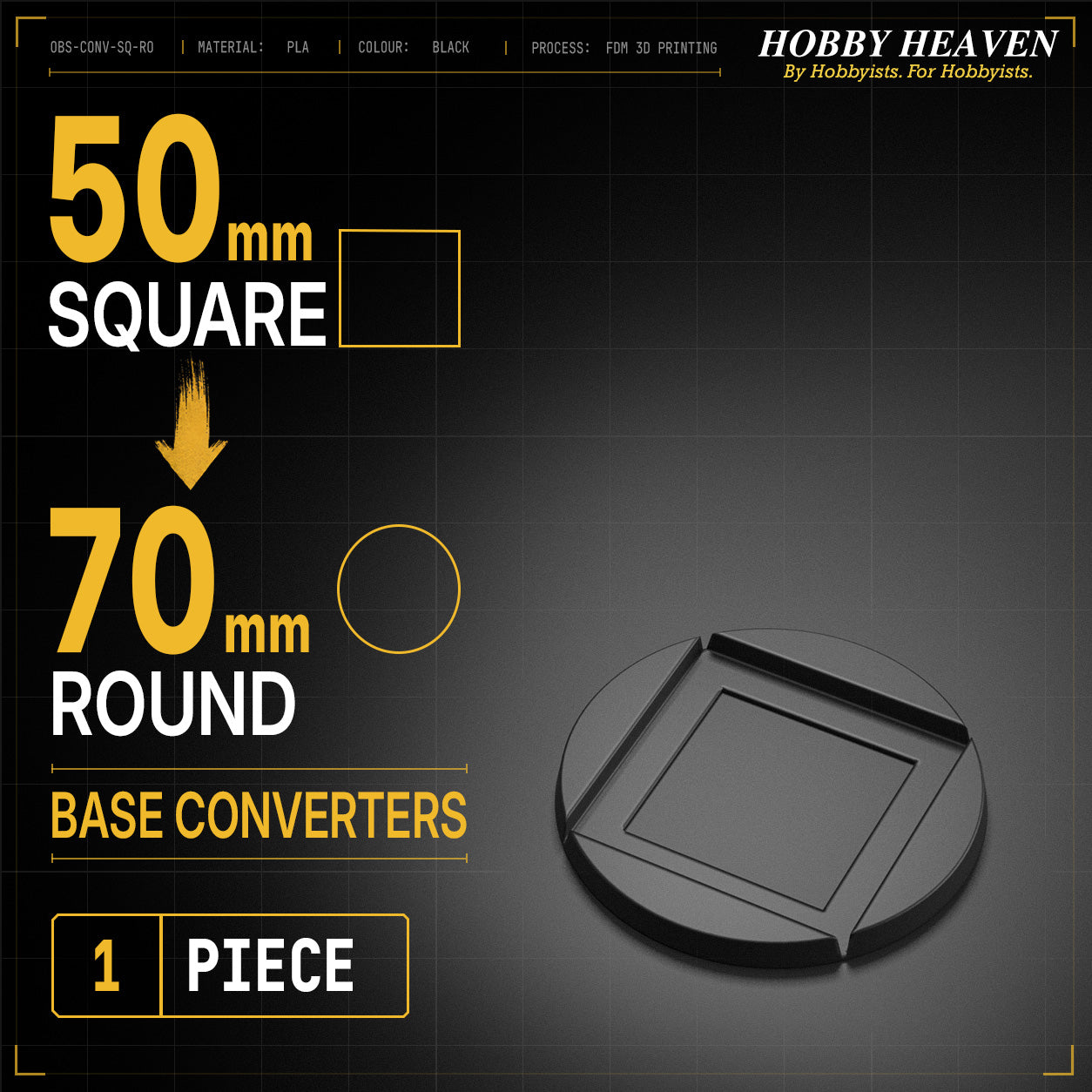 Square to Round Base Converters 3D Print Full Range