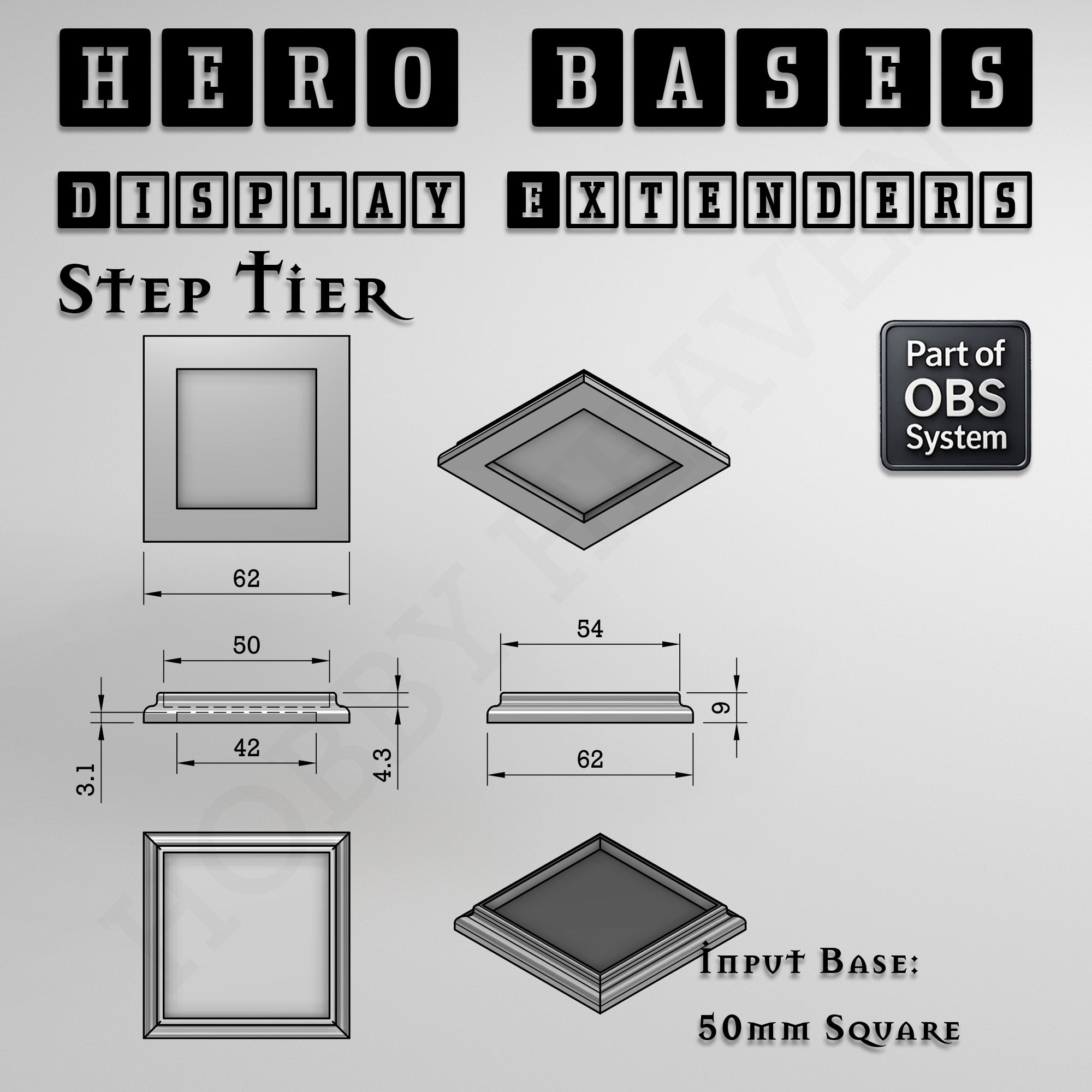 Hero Bases Display Extenders | Squares and Rectangles | Convert Gaming Bases to Display Bases & Plinths