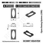 Technical drawing of the 50x25mm oval to 50x25mm rectangle base converter: 50 x 25mm, 5.5mm tall.