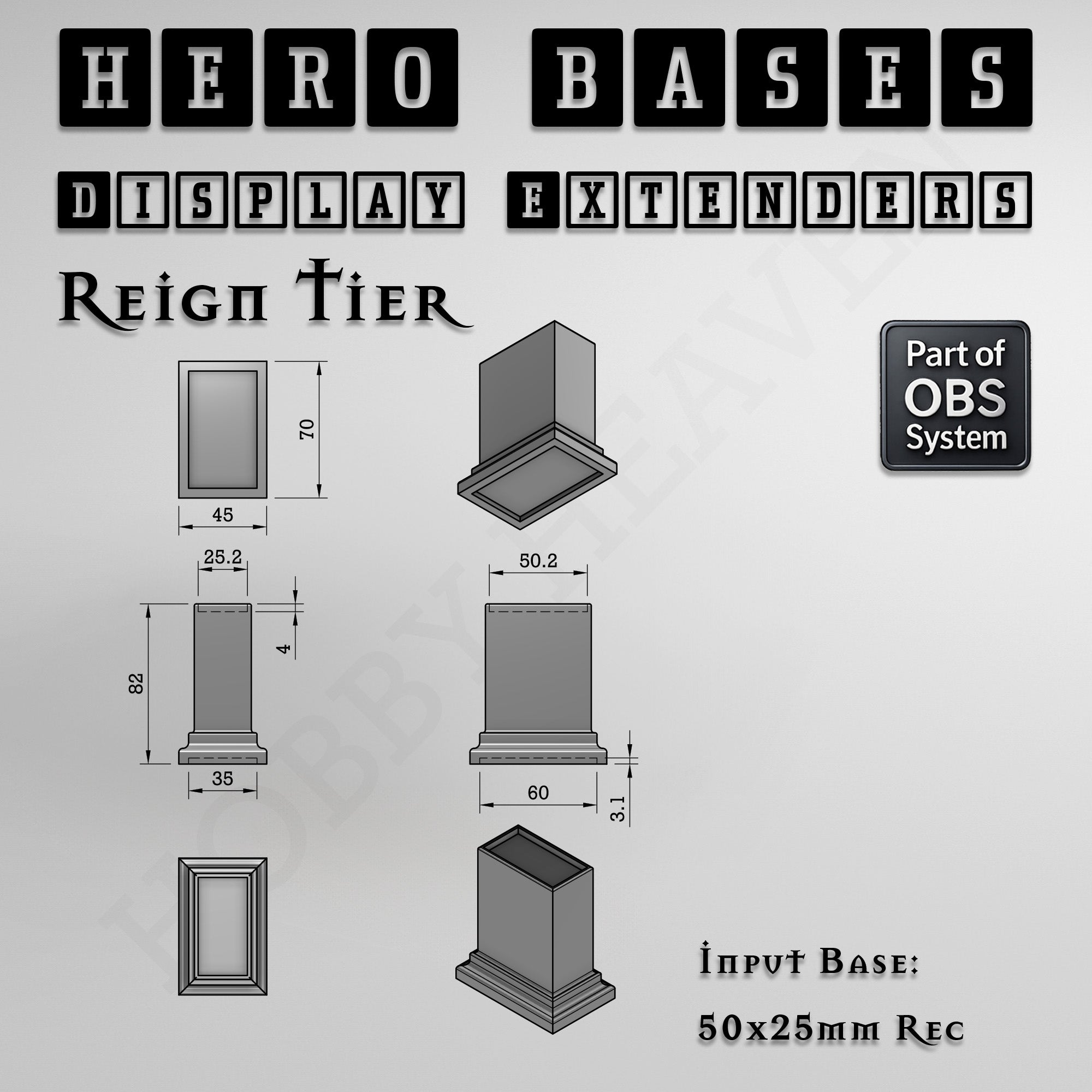 Open Basing System Hero Bases Display Extenders .stl Pack