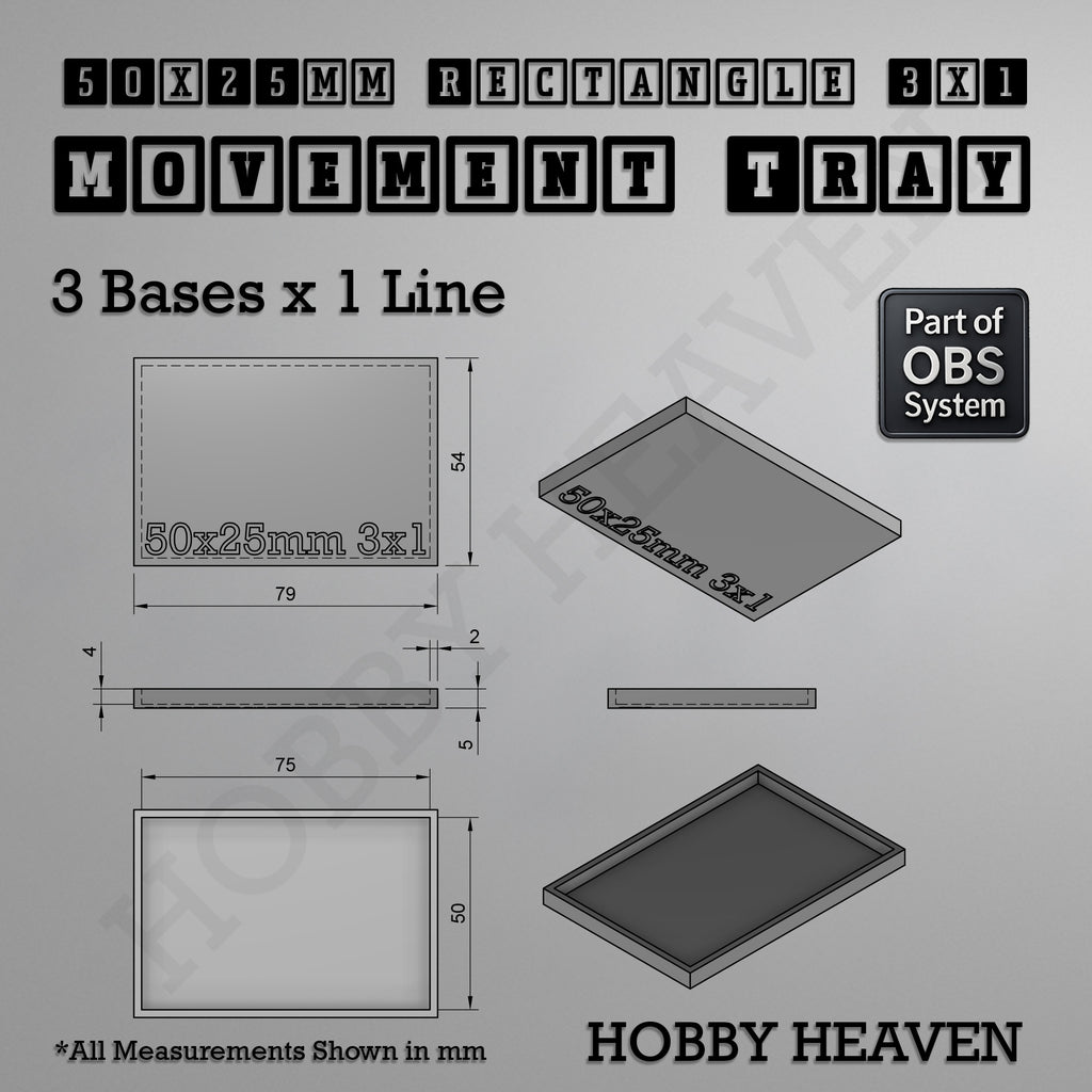 Rectangle Movement Trays | Cavalry & Monsters | 50×25-100×60mm | OBS System