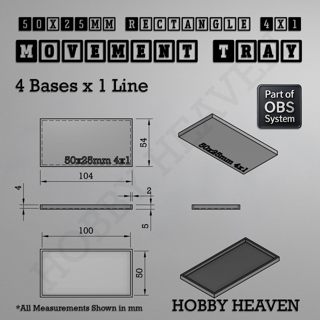 Rectangle Movement Trays | Cavalry & Monsters | 50×25-100×60mm | OBS System