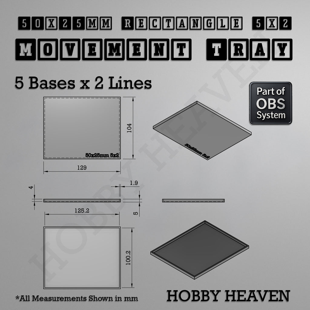 Rectangle Movement Trays | Cavalry & Monsters | 50×25-100×60mm | OBS System