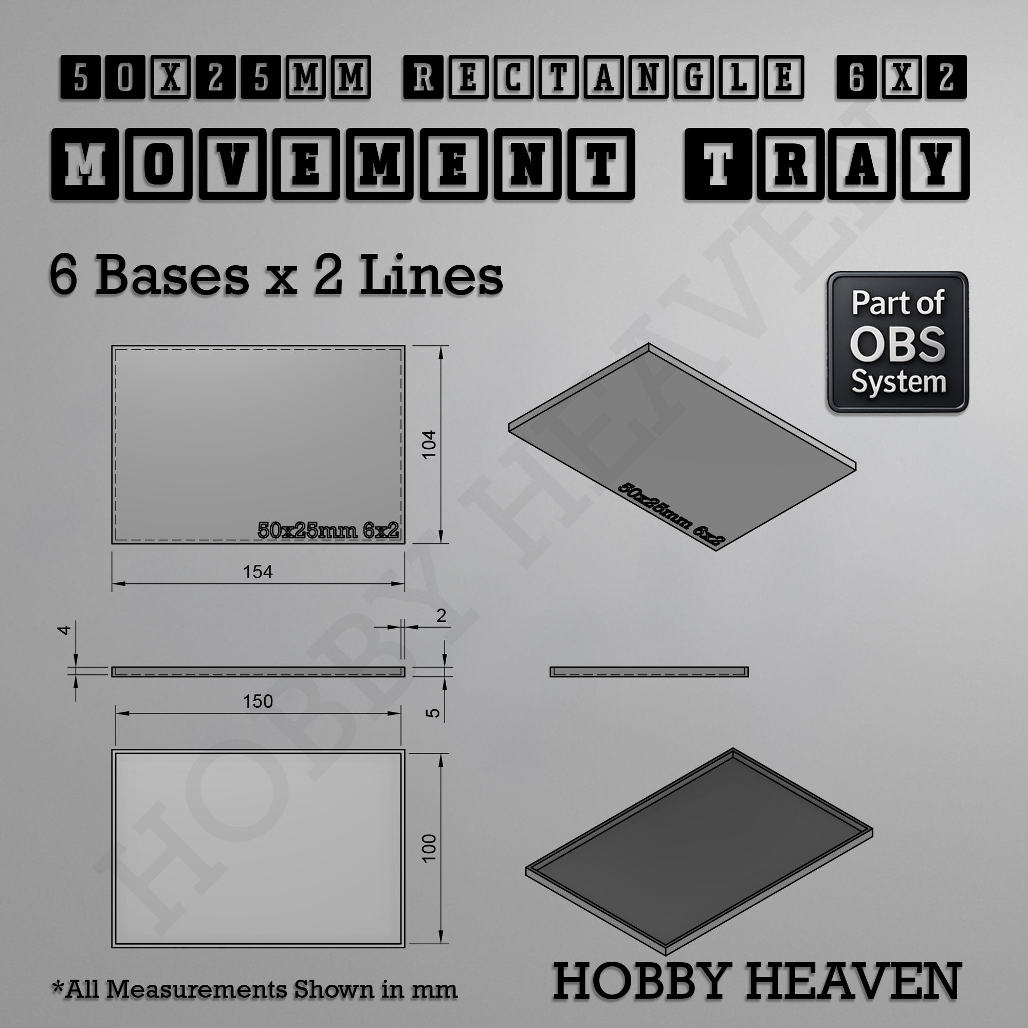 Rectangle Movement Trays | Cavalry & Monsters | 50×25-100×60mm | OBS System
