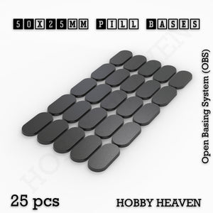 50x25mm Pill Plain Black PLA Plastic Bases 3d Print