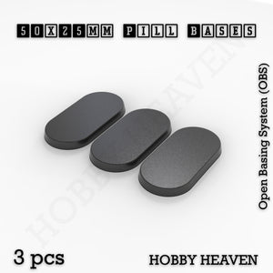 50x25mm Pill Plain Black PLA Plastic Bases 3d Print