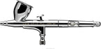 Iwata HP-C Plus side view on white, full body engraving and knurled needle-chucking nut visible