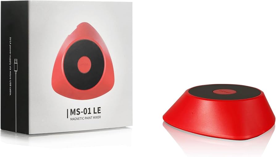 DSPIAE MS-01 LE white retail box and the red mixer base on a white background