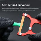 Self-defined curvature graphic: the middle thumbnut being set to bow the strip over a green part
