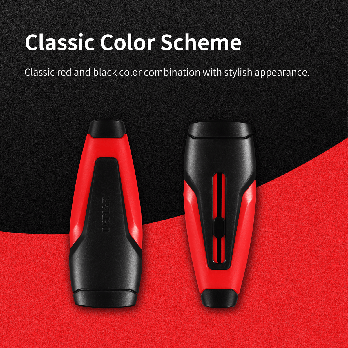 Two DSPIAE PT-RDB dust brushes on a red and black ground, one turned to show the slider face