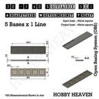 Technical drawing of the 30 to 40 mm square adapter, 5 × 1 formation: 204 × 44 mm overall, 4.8 mm tall.
