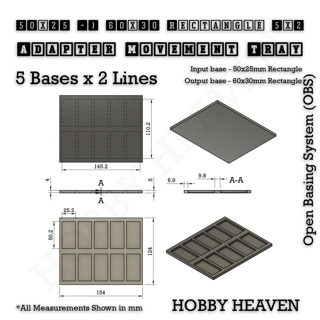 Square and Rectangle Movement Trays Adapters for Tabletop Games