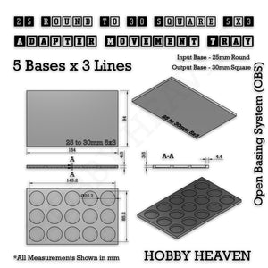Round to Square Movement Trays Adapters for Tabletop Games