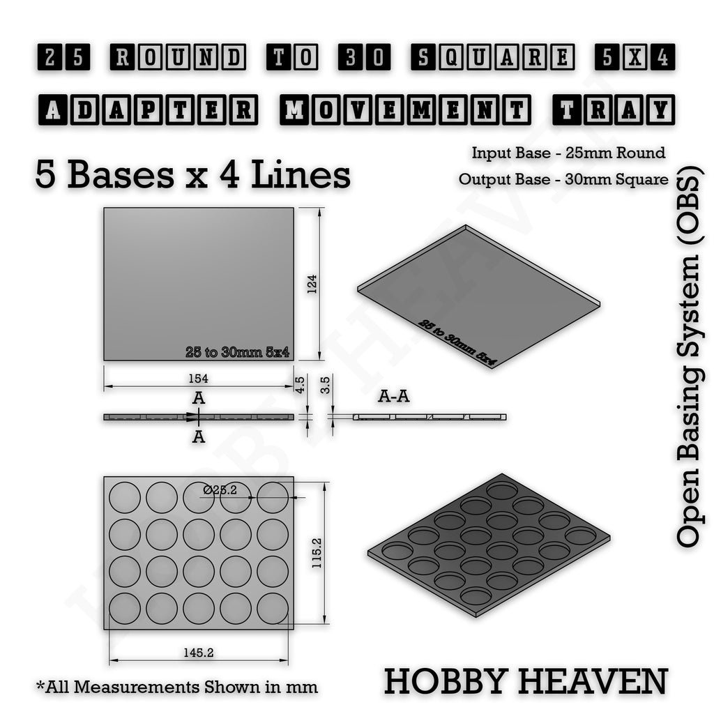 Round to Square Movement Trays Adapters for Tabletop Games
