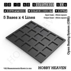 CGI render of the 30 to 40 mm square adapter, 5 × 4 formation, with 20 seats for 30 mm square bases.