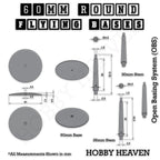 Technical drawing with dimensions of 60mm round flying base and 30mm and 35mm stems, measurements in mm
