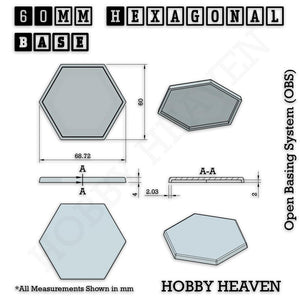 Hexagonal Bases 10mm to 200mm 3d Print Full Range Tabletop Games