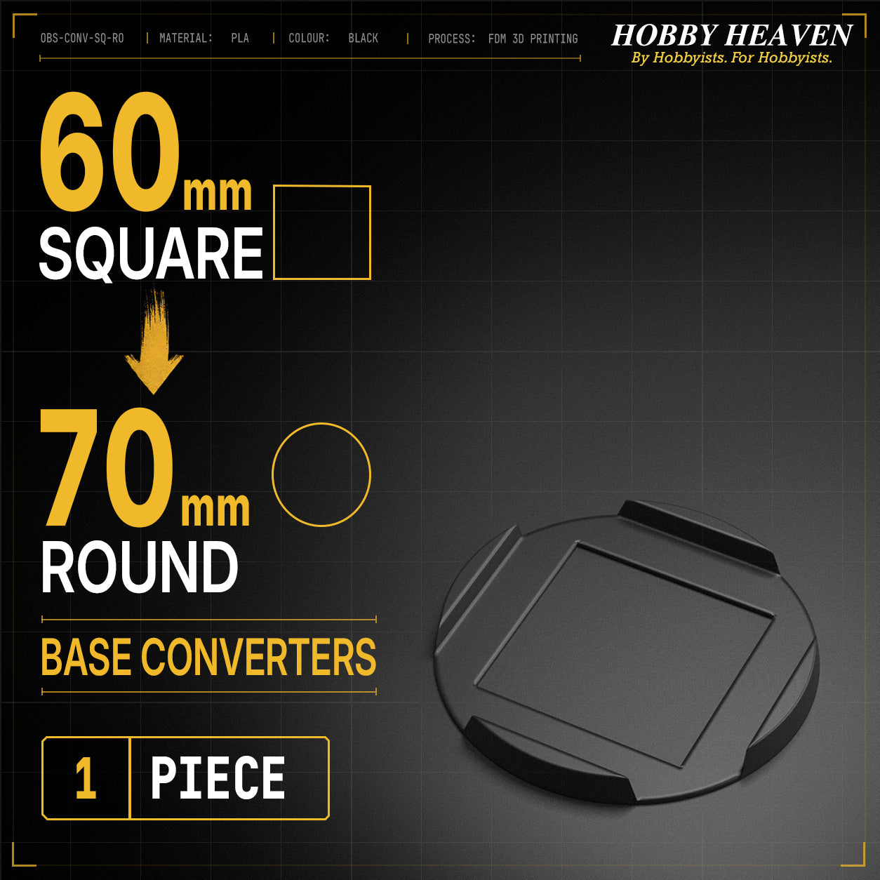 Square to Round Base Converters 3D Print Full Range