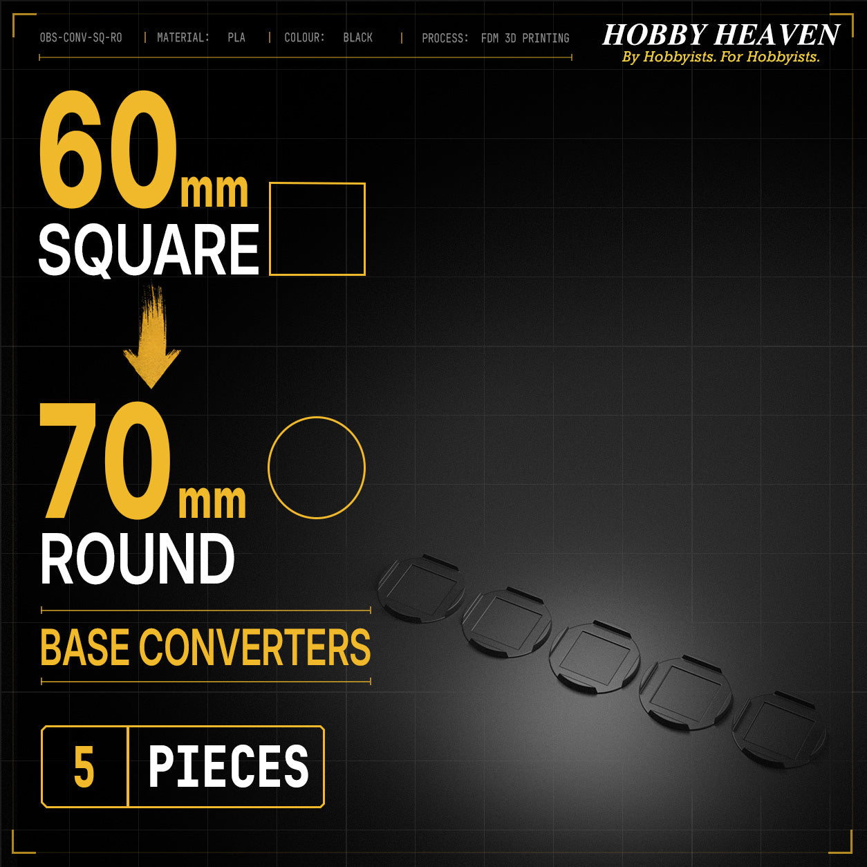 Square to Round Base Converters 3D Print Full Range