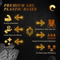 Infographic: 60x30mm rectangle slotted bases durability test results, material strength, heat resistance, and gloss finish properties
