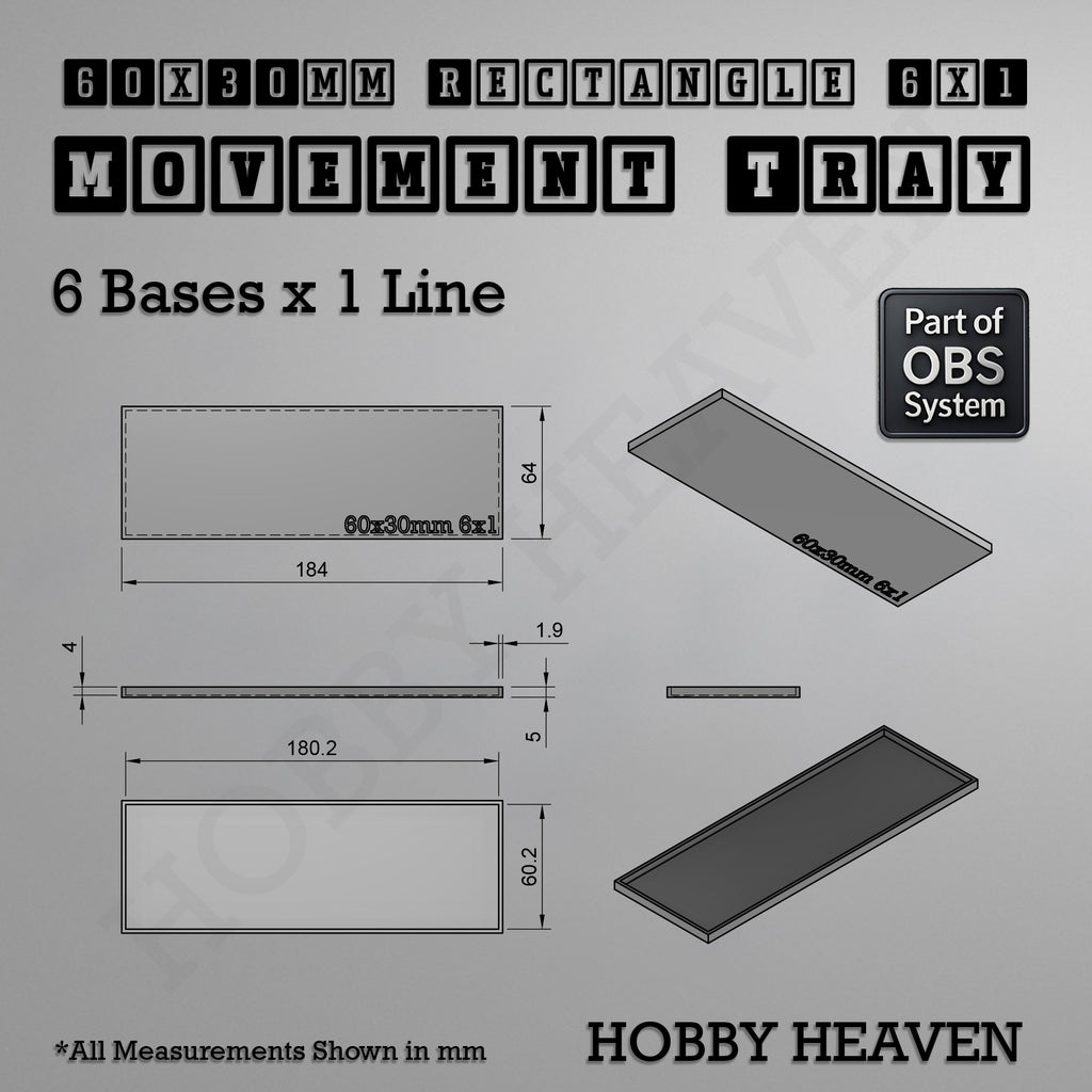 Rectangle Movement Trays | Cavalry & Monsters | 50×25-100×60mm | OBS System