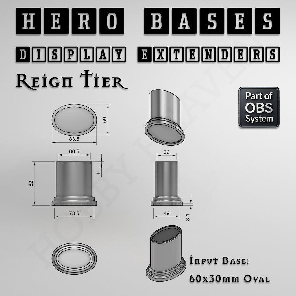 Hero Bases Display Extenders | Round and Ovals | Convert Gaming Bases to Display Bases & Plinths