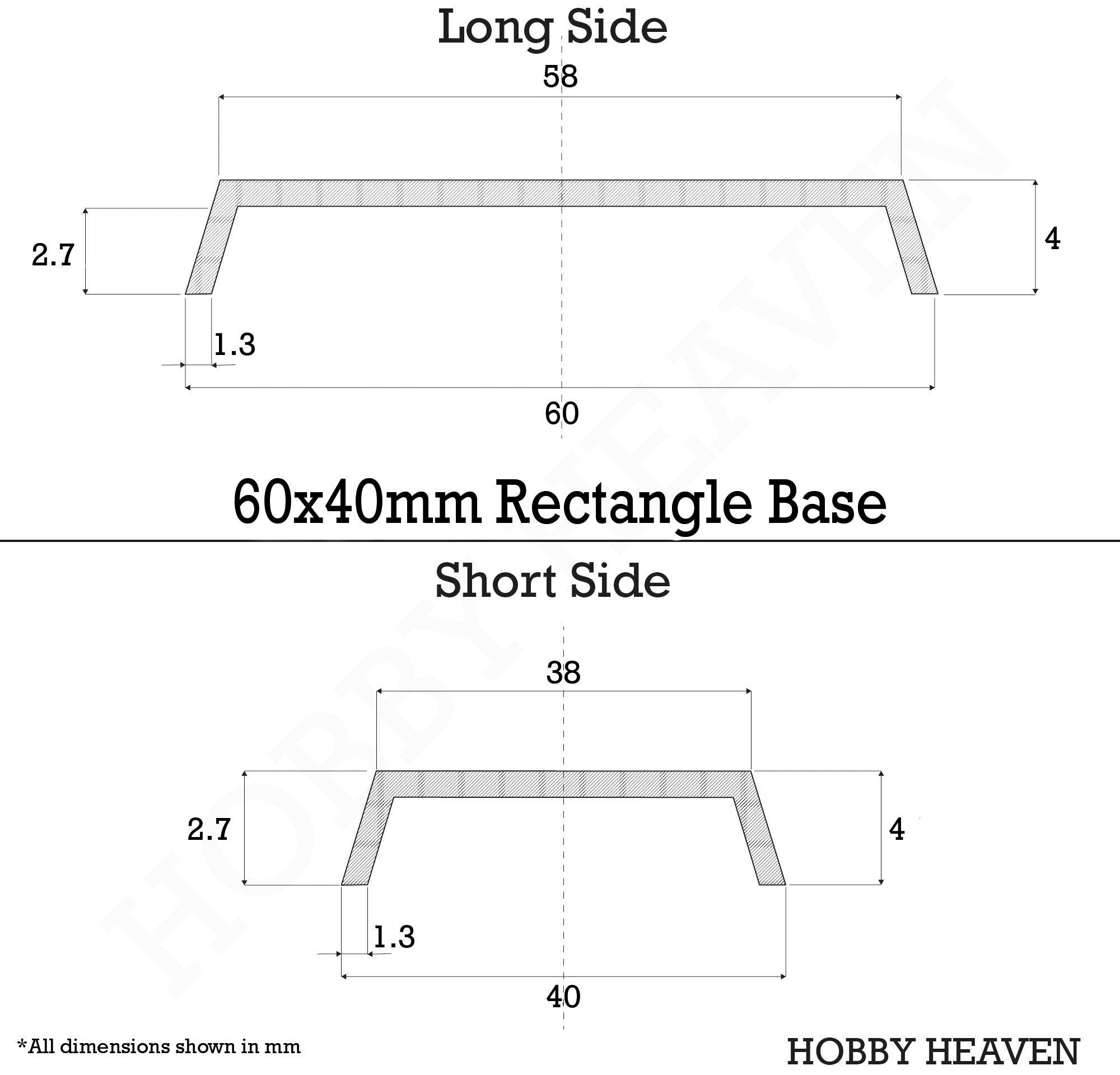 60x40mm Rectangular Plain Plastic Bases - Hobby Heaven