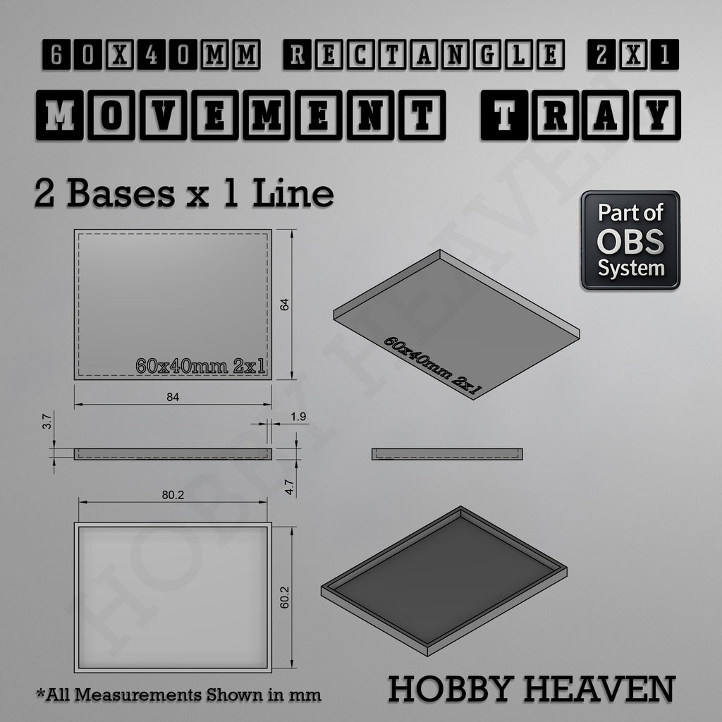 Rectangle Movement Trays | Cavalry & Monsters | 50×25-100×60mm | OBS System