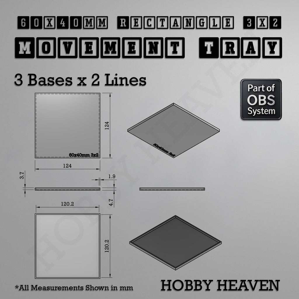 Rectangle Movement Trays | Cavalry & Monsters | 50×25-100×60mm | OBS System