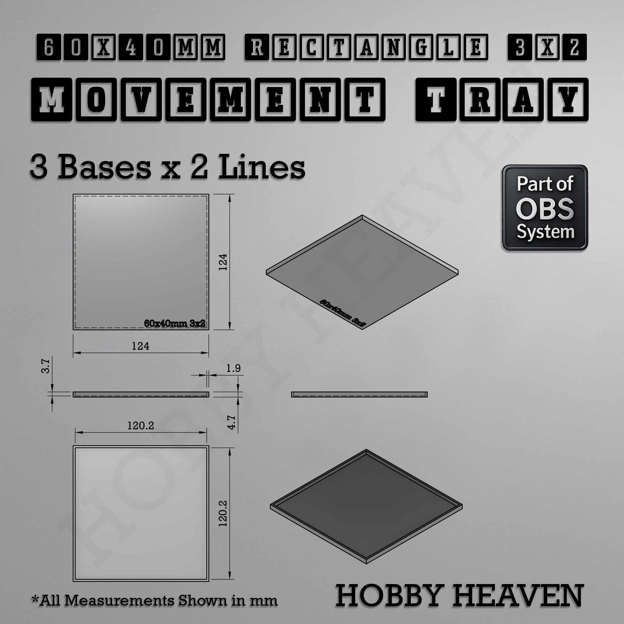 Rectangle Movement Trays | Cavalry & Monsters | 50×25-100×60mm | OBS System