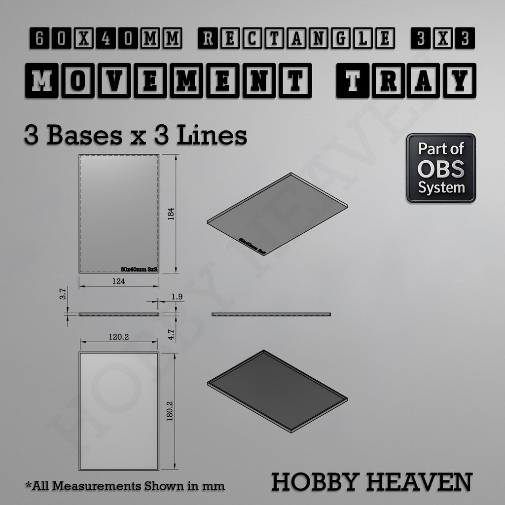 Rectangle Movement Trays | Cavalry & Monsters | 50×25-100×60mm | OBS System