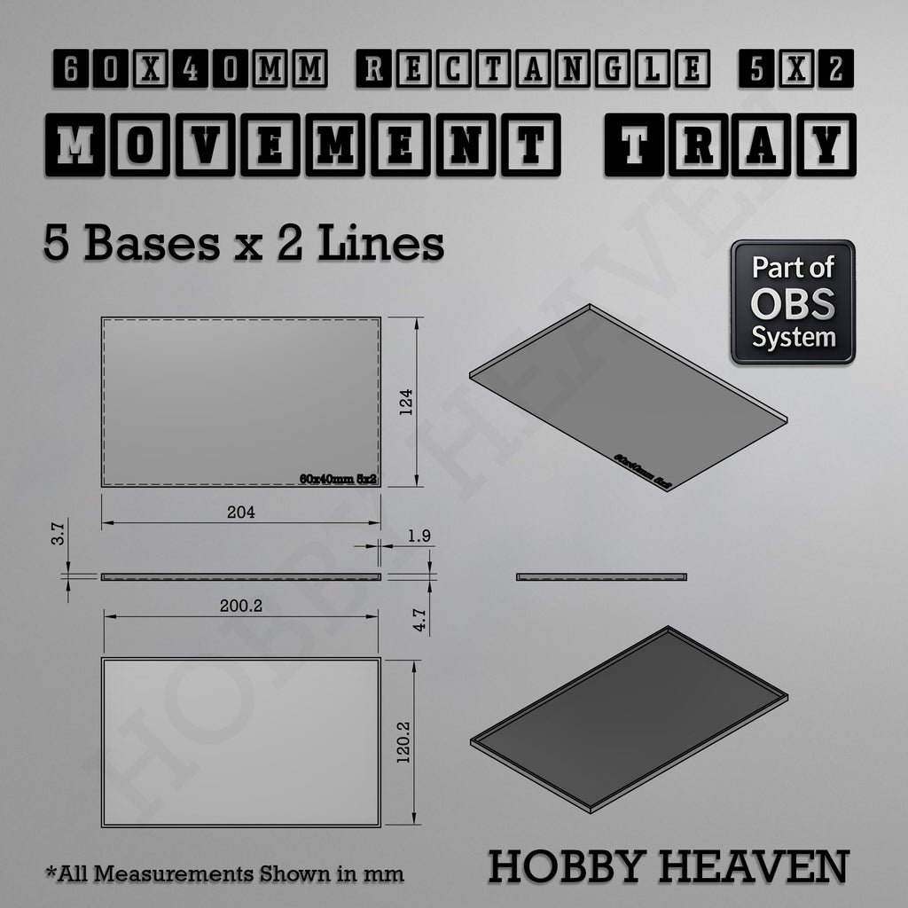 Rectangle Movement Trays | Cavalry & Monsters | 50×25-100×60mm | OBS System