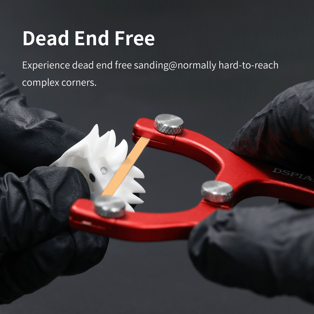 Dead end free graphic: the AT-CSS sanding into the recesses of a white spiky resin part