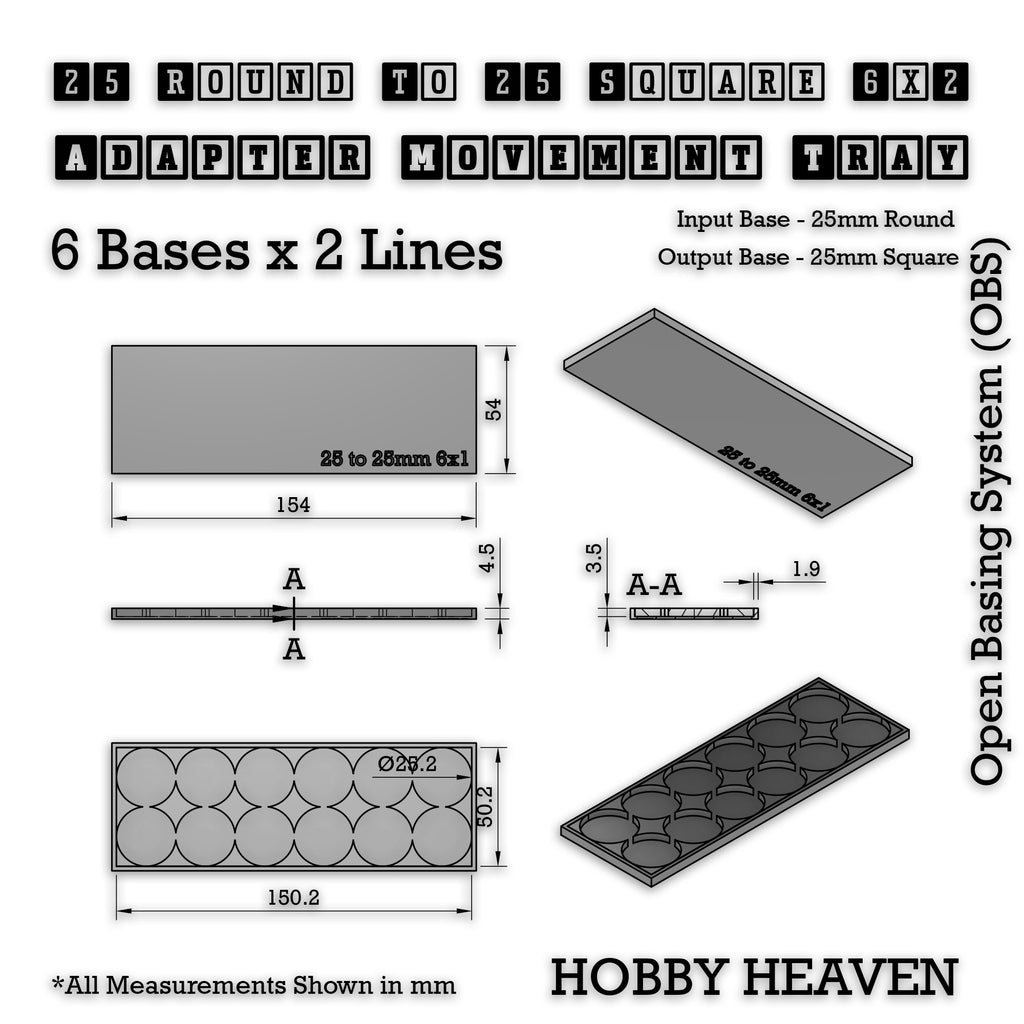 Round to Square Movement Trays Adapters for Tabletop Games