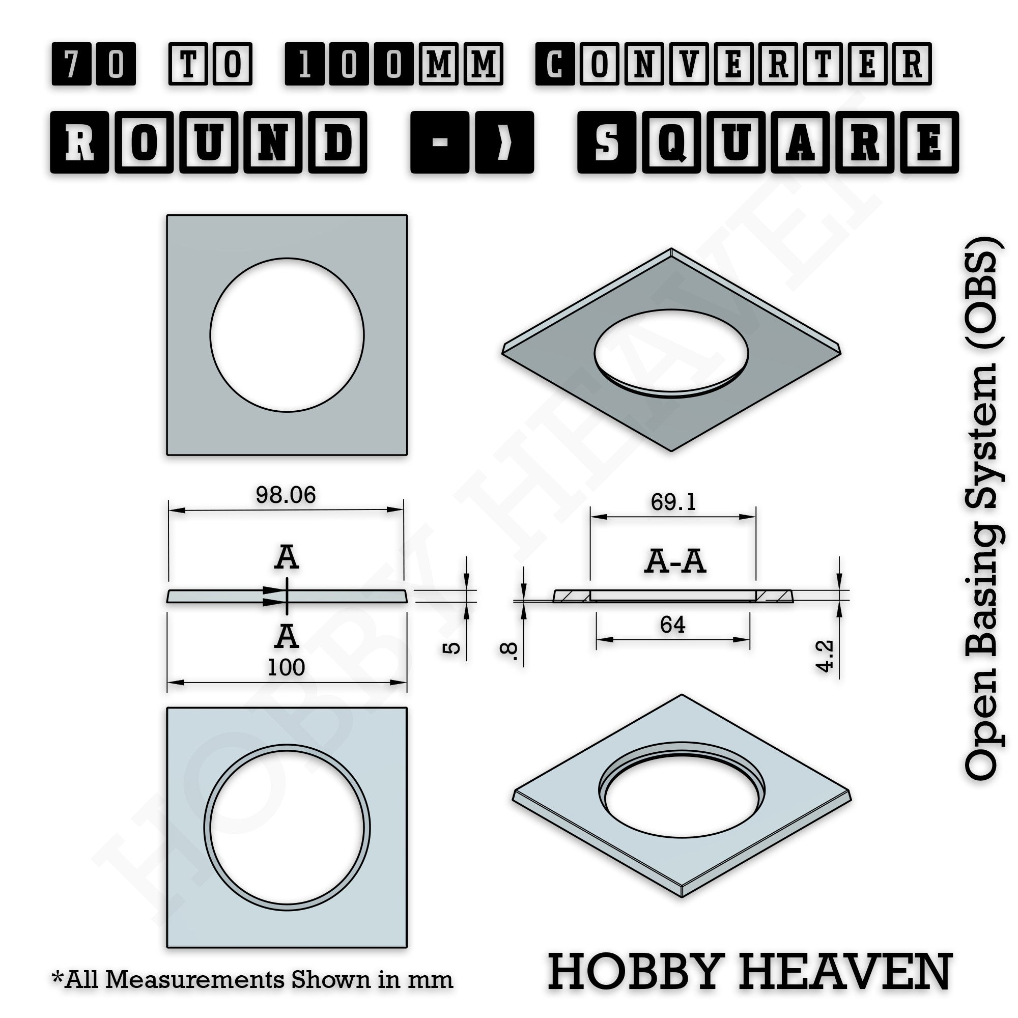 Round to Square Bases Shape and Size Converters 3d Print Full Range