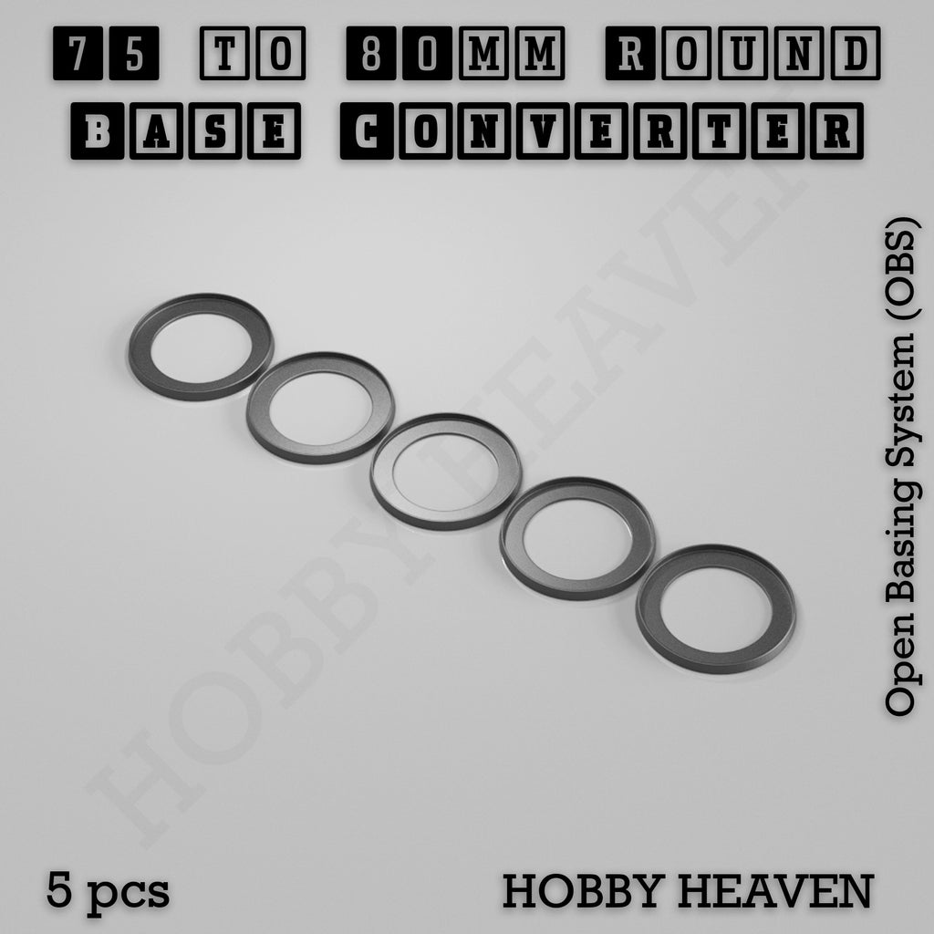 Five round base converter rings, 3D-printed in PLA, shown loose.