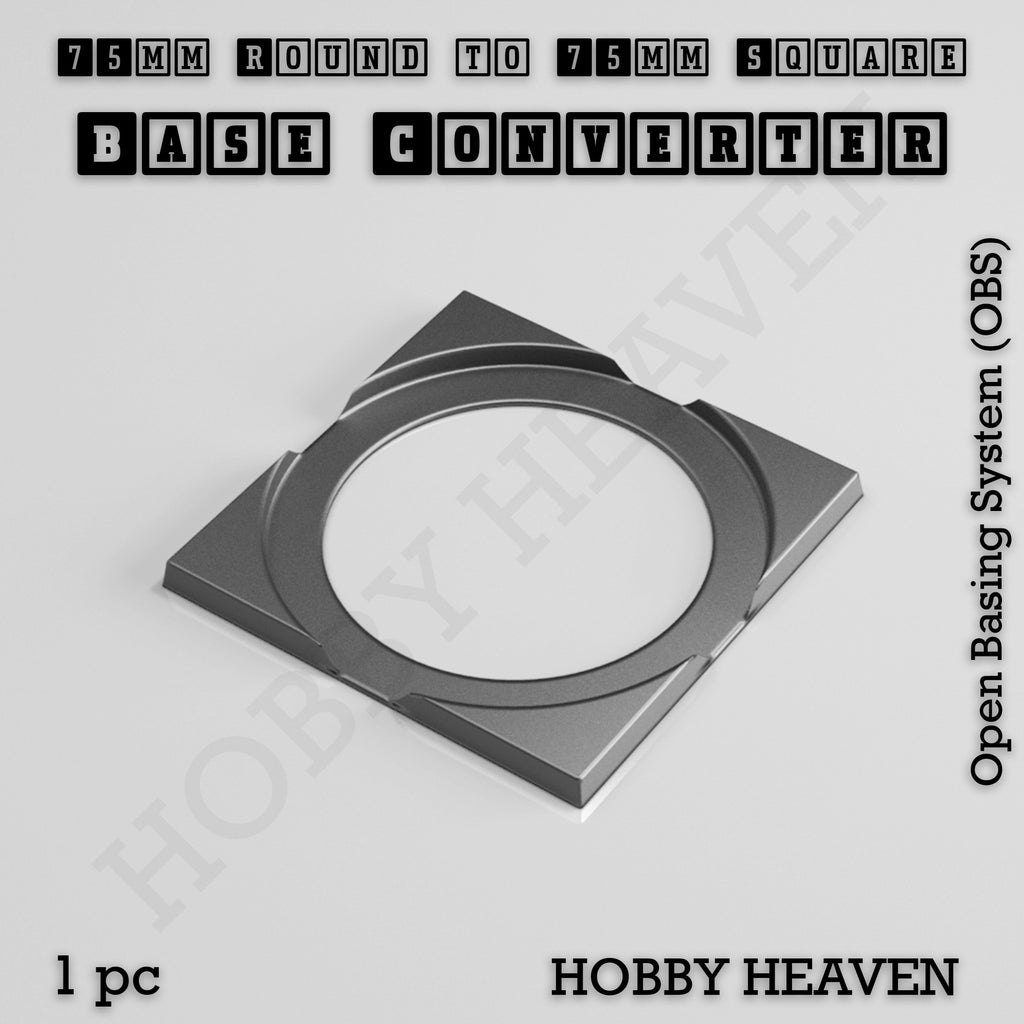 A single converter that gives a 75mm round base a 75mm square footprint, shown alone.