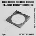 A single converter that gives a 75mm round base a 75mm square footprint, shown alone.