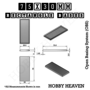 Rectangle Bases Range Sizes - 75x30mm to 125x40mm Medium Sizes 3d Print Full Range Tabletop Games